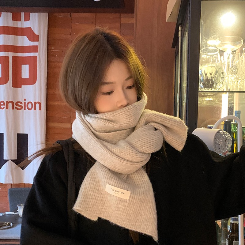 韩版简约含羊毛针织围巾冬季女