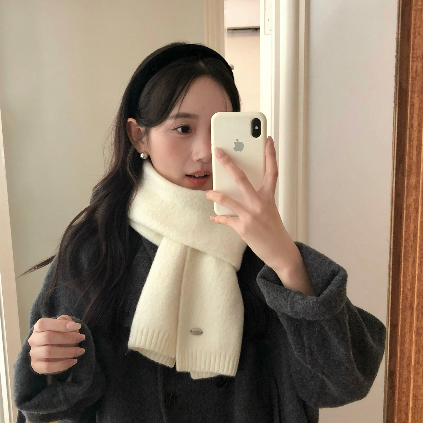 温柔白月光~经典纯色百搭针织围巾女冬季2025新款保暖毛线围脖男