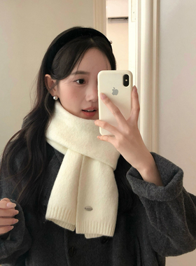 温柔白月光~经典纯色百搭针织围巾女冬季2025新款保暖毛线围脖男