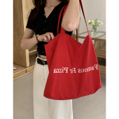 慵懒风托特包 大容量单肩包春季 韩版 包包ins红色帆布包女2026新款