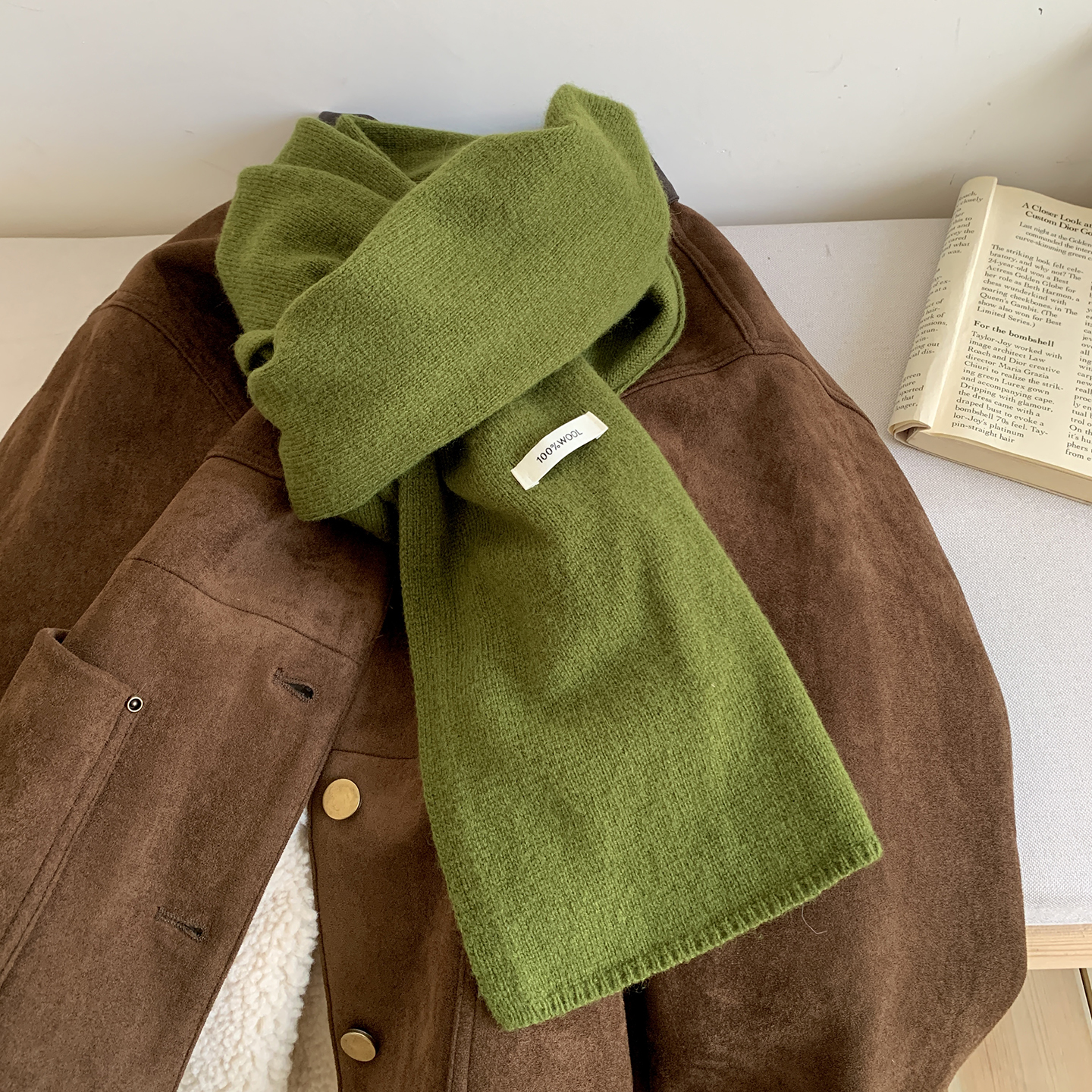 100%纯羊毛围巾女冬季日系经典长款纯色针织毛线围脖披肩两用防风