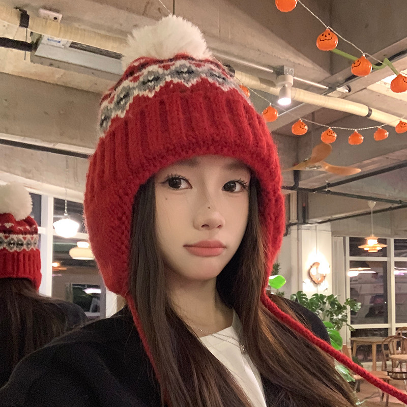 新年红色针织帽子女冬季加厚绒护耳帽骑行保暖雷锋帽费尔岛毛线帽,服饰配件/皮带/帽子/围巾,帽子,淘宝优惠券,粉丝福利购,淘宝优惠卷