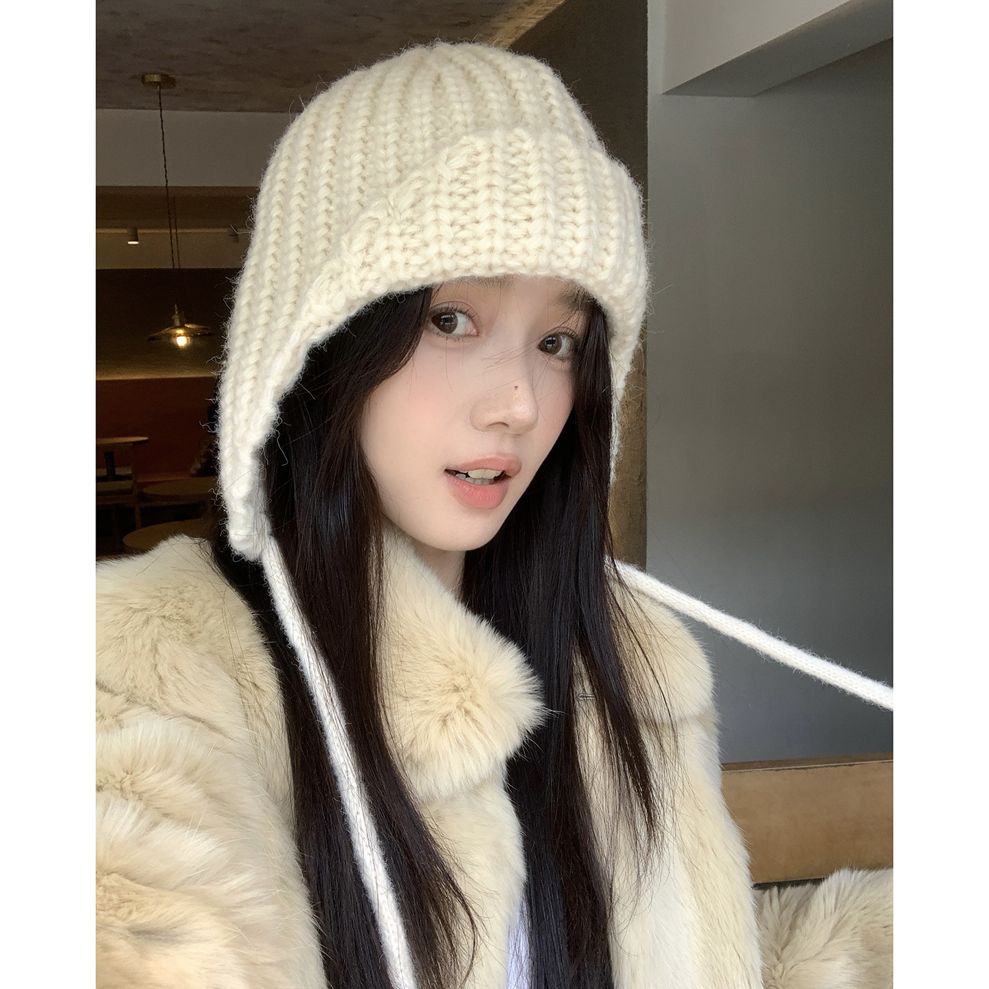 雪地氛围粗针织毛线帽保暖雷锋帽