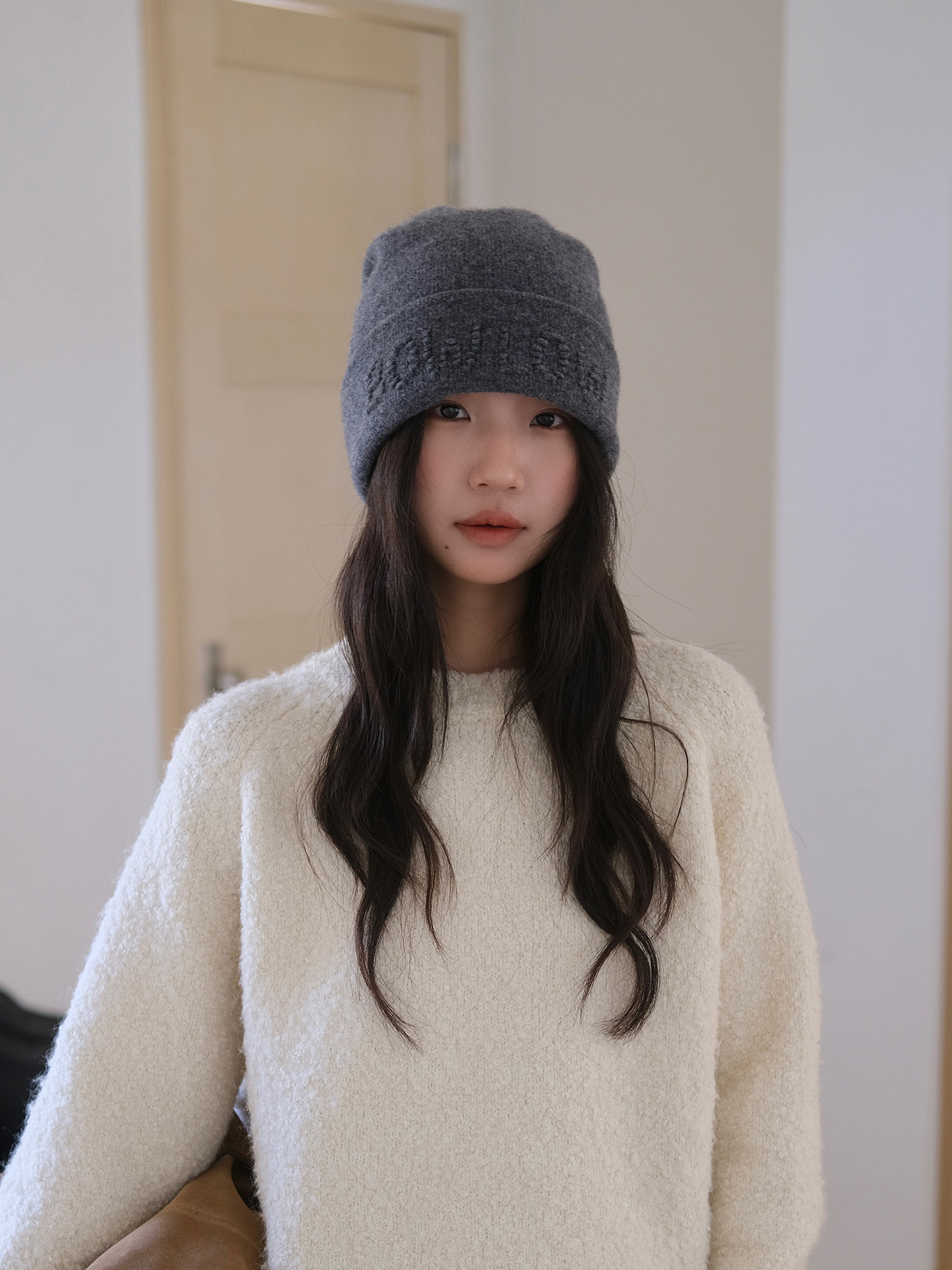 100%オーストラリアウールニット帽女性用冬用立体ジャカードレターコールドハット二層厚手ウォームウール帽子