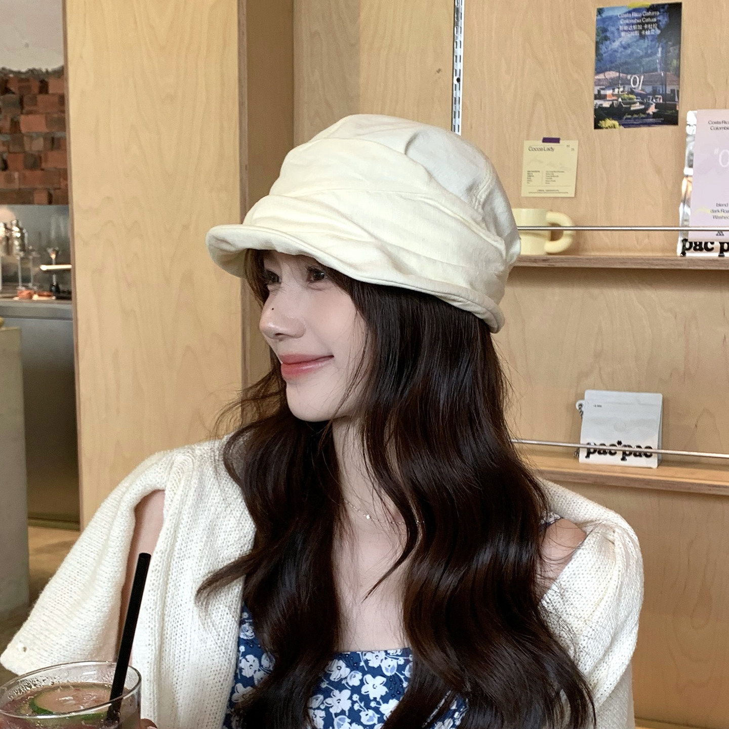 日系亚麻棉渔夫帽子女夏季轻薄透气遮阳盆帽防晒帽褶皱文艺报童帽