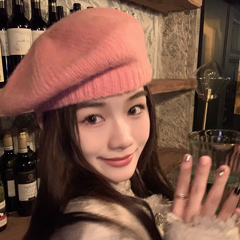 秋冬韩系百搭贝雷帽女纯色帽子