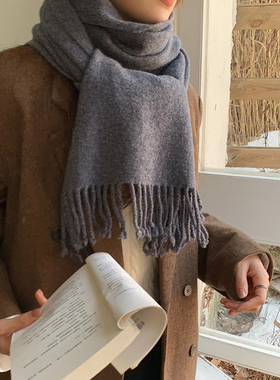 格雷系灰色围巾女2025新款冬季高级感100%澳洲羊毛围脖男保暖披肩