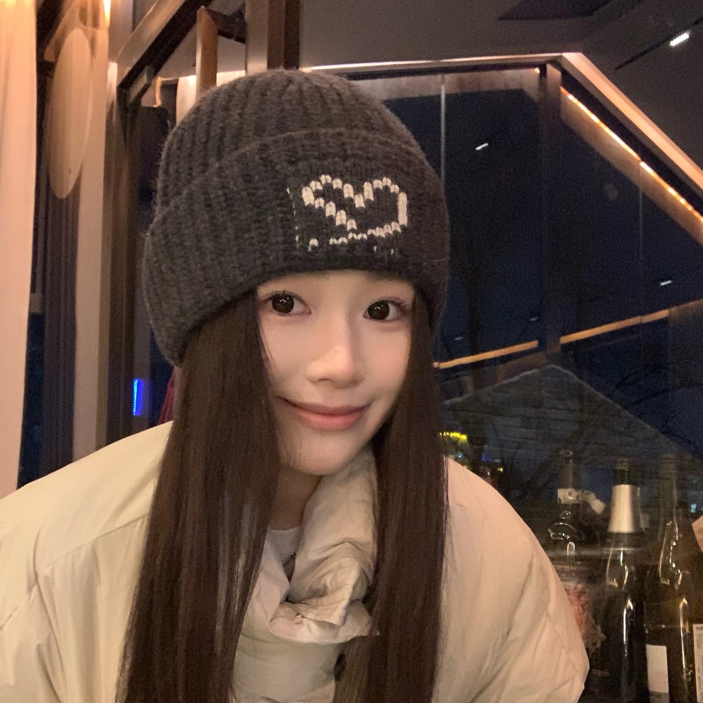 100%纯羊毛针织帽女秋冬爱心冷帽