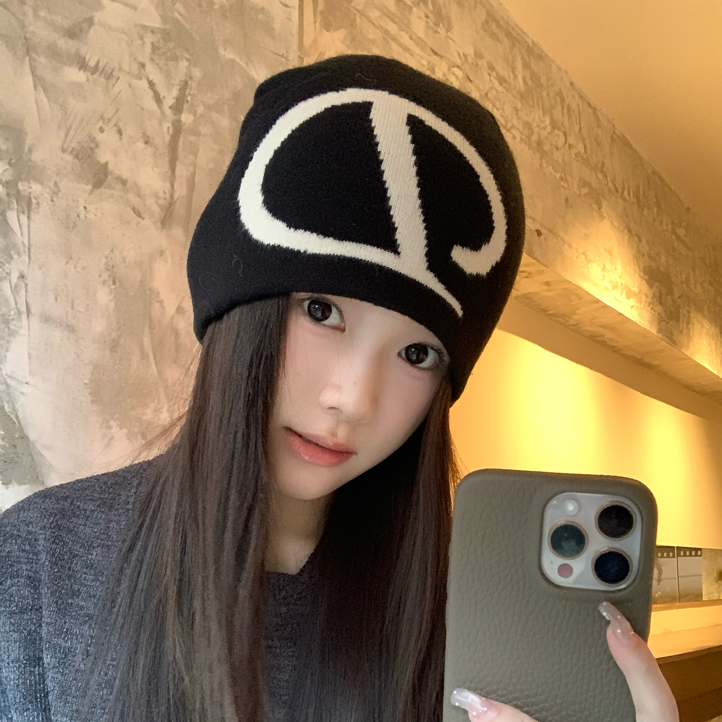 亲肤柔软双层保暖针织帽子女秋冬
