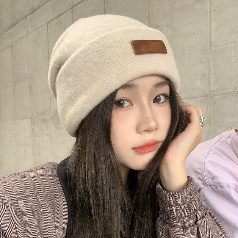 日系含羊毛针织帽女秋冬大头围