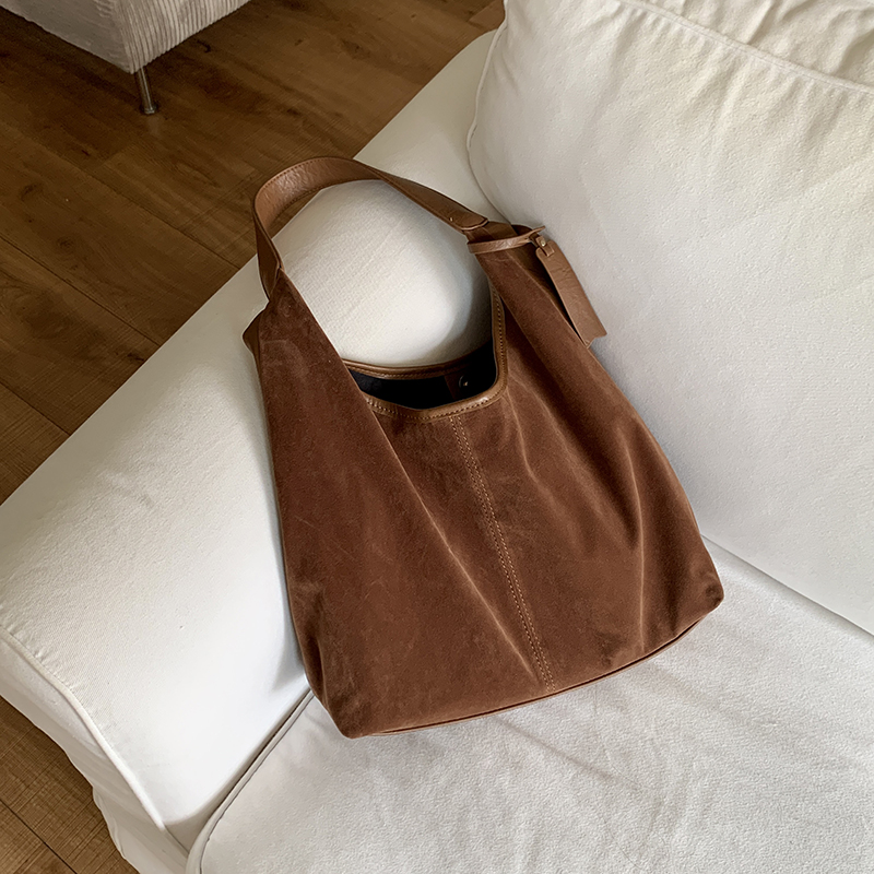 复古麂皮绒单肩包大容量托特包