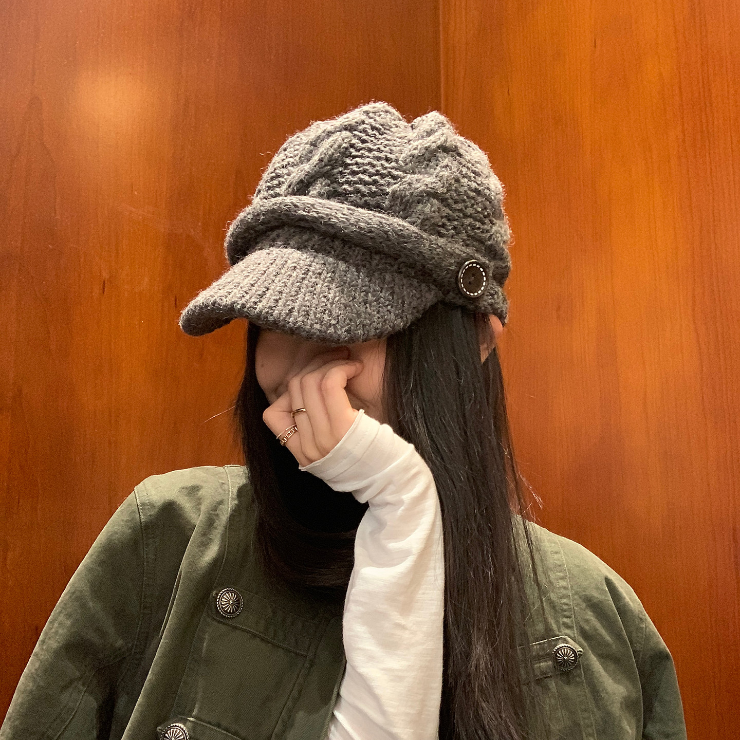 古早氛围感针织鸭舌帽女2026冬季新款麻花棒球帽包头日系报童帽子