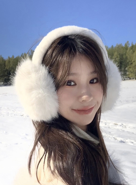 仿狐狸毛白色耳包大号毛绒耳捂子保暖防冻冬季耳罩女防寒耳套耳暖