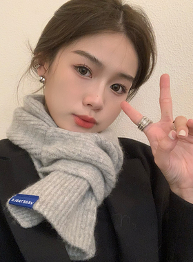 西本冬季新款短款针织围巾女纯色百搭交叉小围脖韩版ins保暖学生