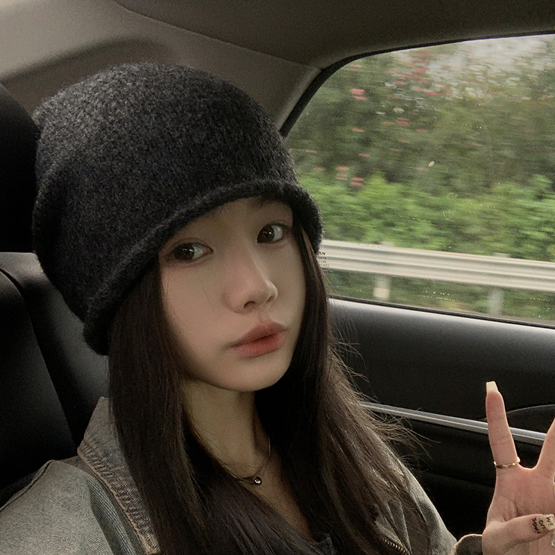 日系简约针织堆堆帽女秋冬大头围