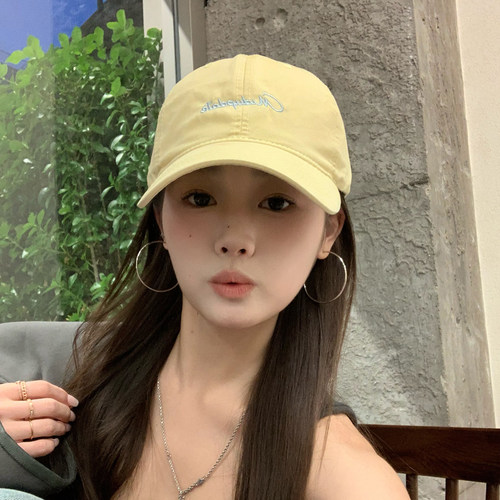 可爱奶黄色撞色字母棒球帽子女夏