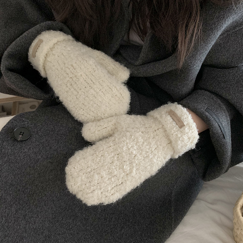 软萌圈圈绒针织手套女冬季韩版学生可爱加厚连指手套男防寒骑行潮