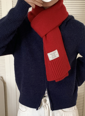 高端线~100%纯羊毛针织围巾女冬季高级感红色毛线围脖男情侣送礼