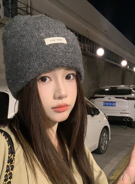 日系灰色冷帽男含羊毛针织帽子女秋冬保暖毛线帽大头围骑行护耳帽