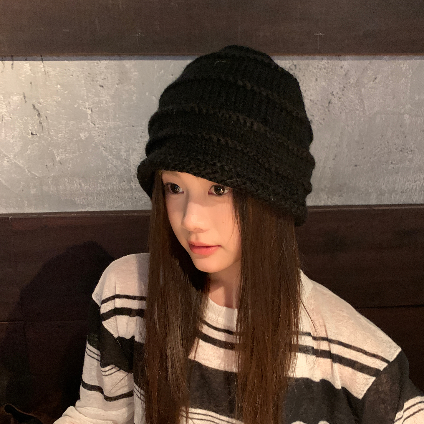 日系复古褶皱针织帽女冬季毛线帽