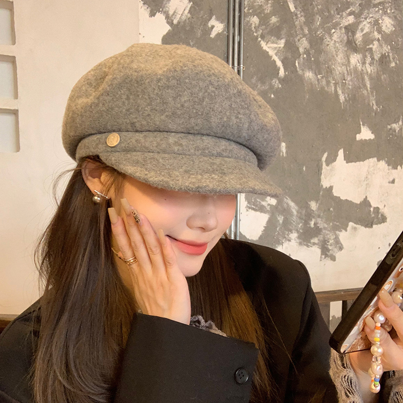法式复古羊毛贝雷帽女秋冬八角帽