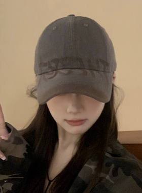 废土风做旧灰色棒球帽子女秋冬美式复古百搭鸭舌帽男大头围显脸小