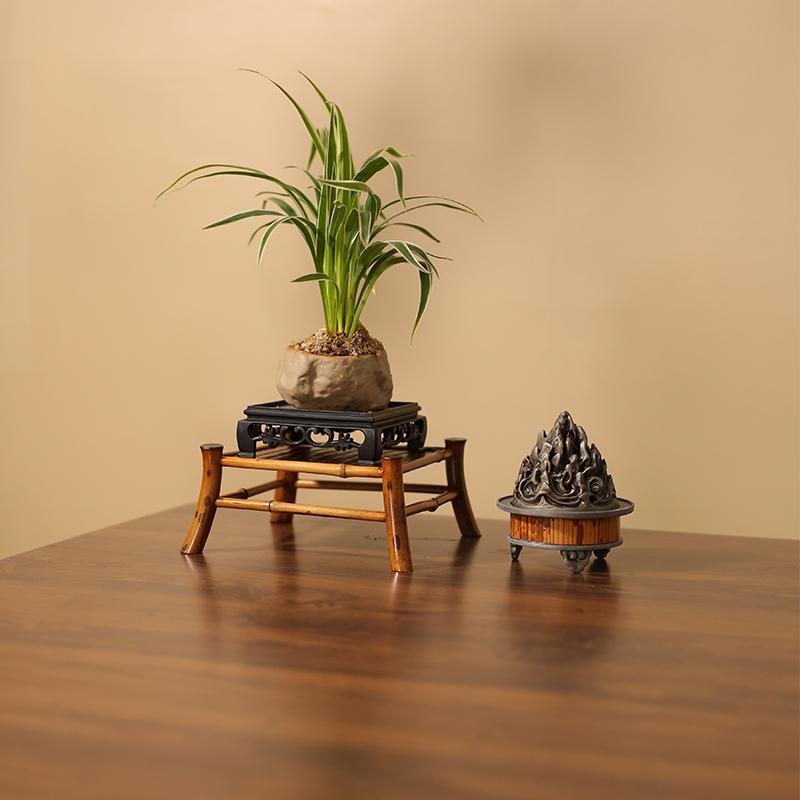 梅鹿竹竹编花几小茶台