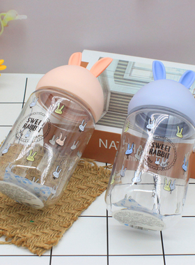 乐扣乐扣塑料软萌水杯 Tritan卡通杯 便携兔耳朵儿童学生杯ABF652