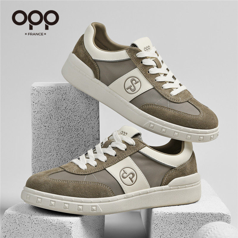 OPP男鞋春季小众潮牌高级感原创百搭真皮户外运动休闲德训板鞋男,流行男鞋,德训鞋,淘宝优惠券,粉丝福利购,淘宝优惠卷