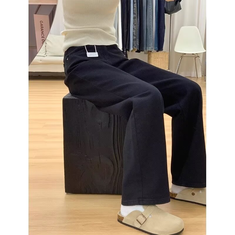 黑色窄版阔腿牛仔裤女2025春秋