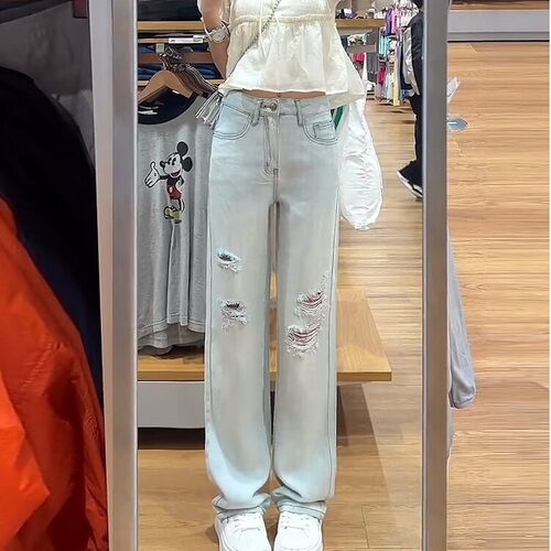 大码窄版阔腿天丝牛仔裤女