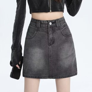 牛仔半身裙女2025新款大码宽松显瘦小个子复古设计感a字短款裙子