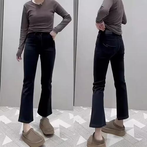 大码高腰弹力微喇牛仔裤女