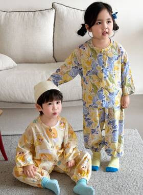 2026儿童棉绸夏季睡衣男童女童薄款人造棉空调服中小童家居服套装