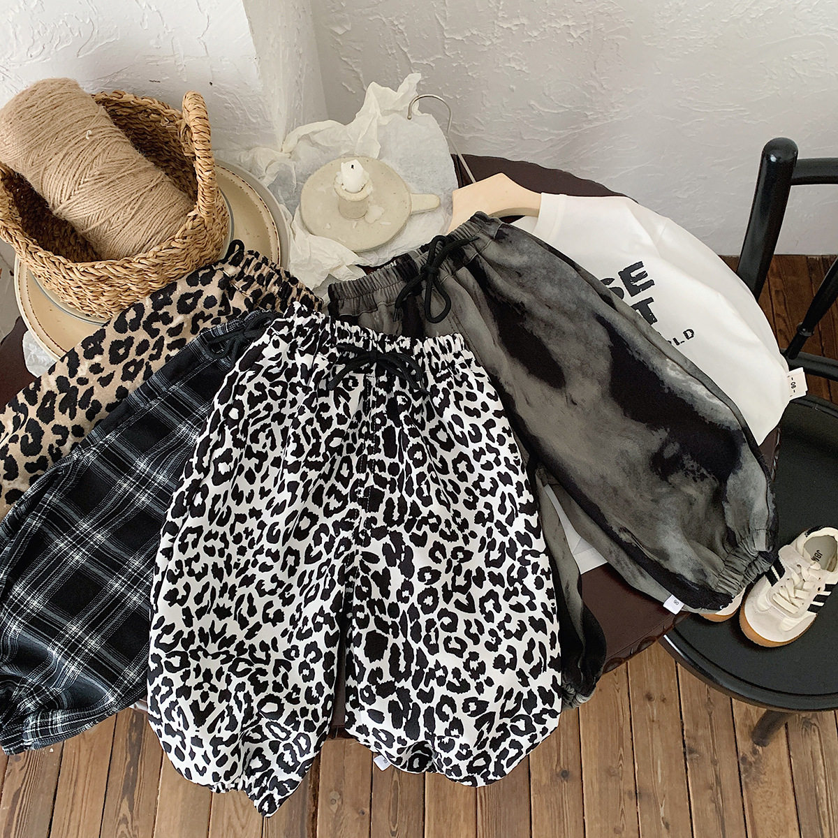 春秋男女童裤子中国风百搭休闲格格韩版豹纹潮范宽松运动潮酷裤