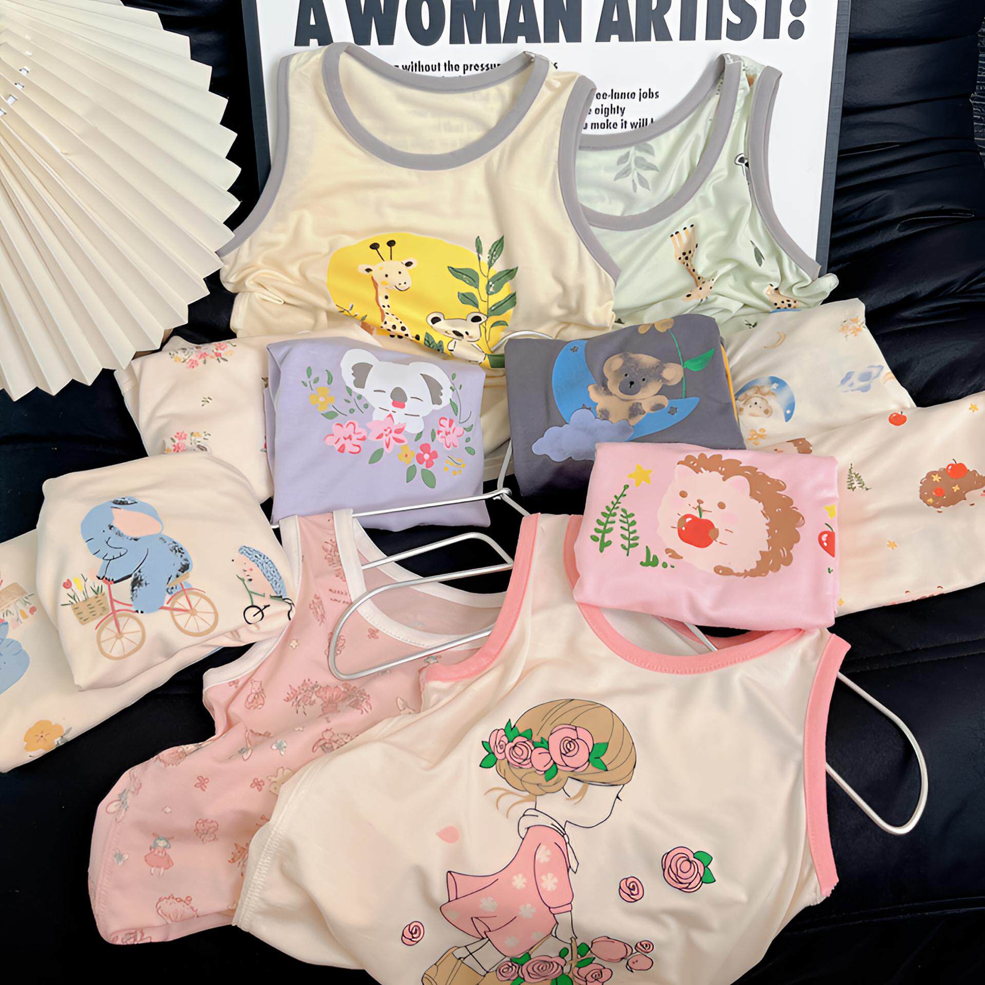 春夏男女童印花背心莫代尔优可丝内穿打底贴身薄款睡衣家居服