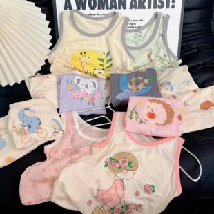 春夏男女童印花背心莫代尔优可丝内穿打底贴身薄款睡衣家居服