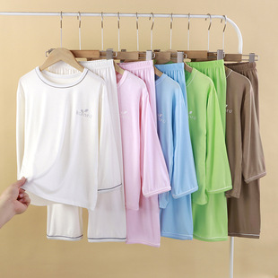 夏季薄款儿童莫代尔睡衣套装男童长袖空调服中大童女童家居服长裤