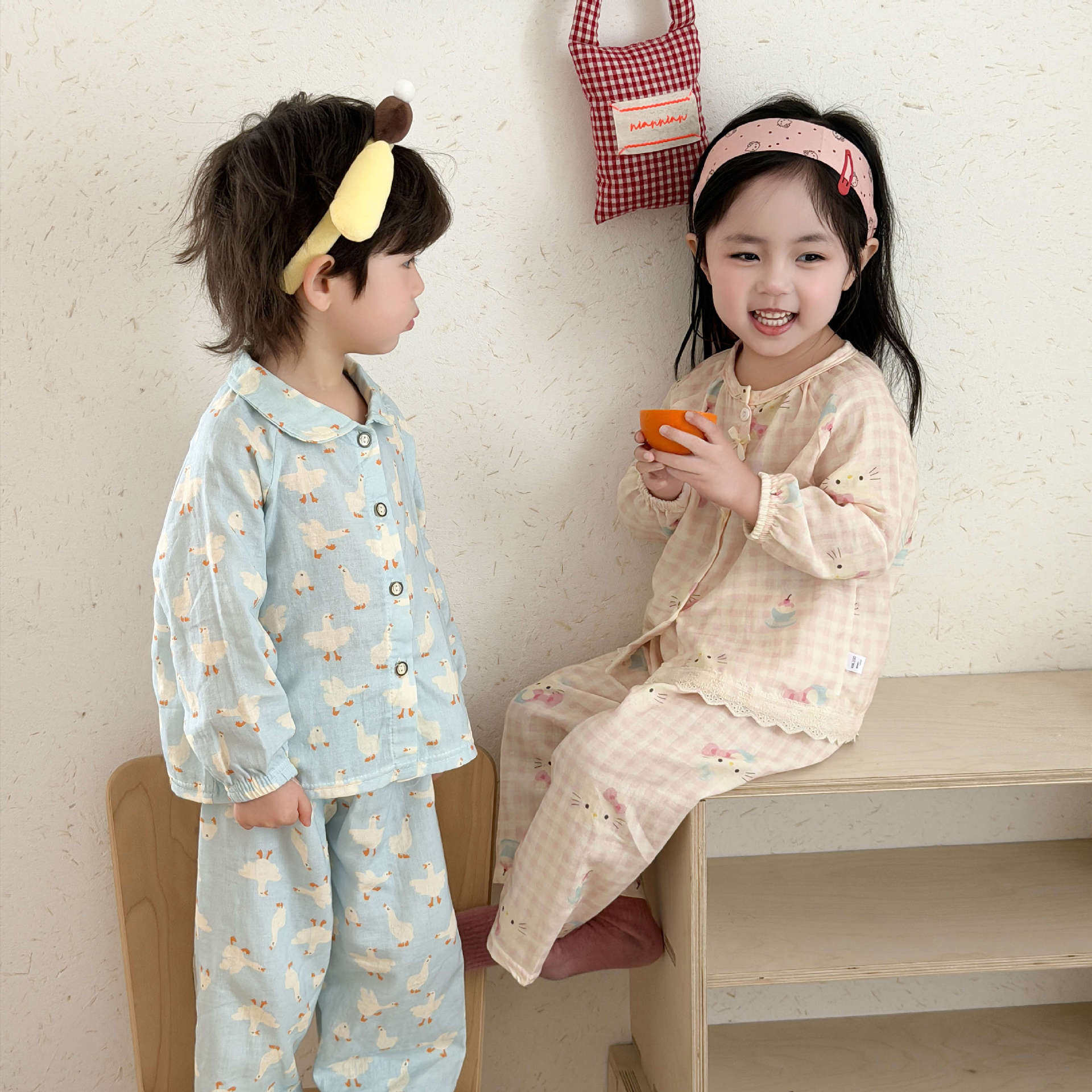 2026新款春夏儿童睡衣纯棉双层纱布薄款宝宝家居服男女童空调服