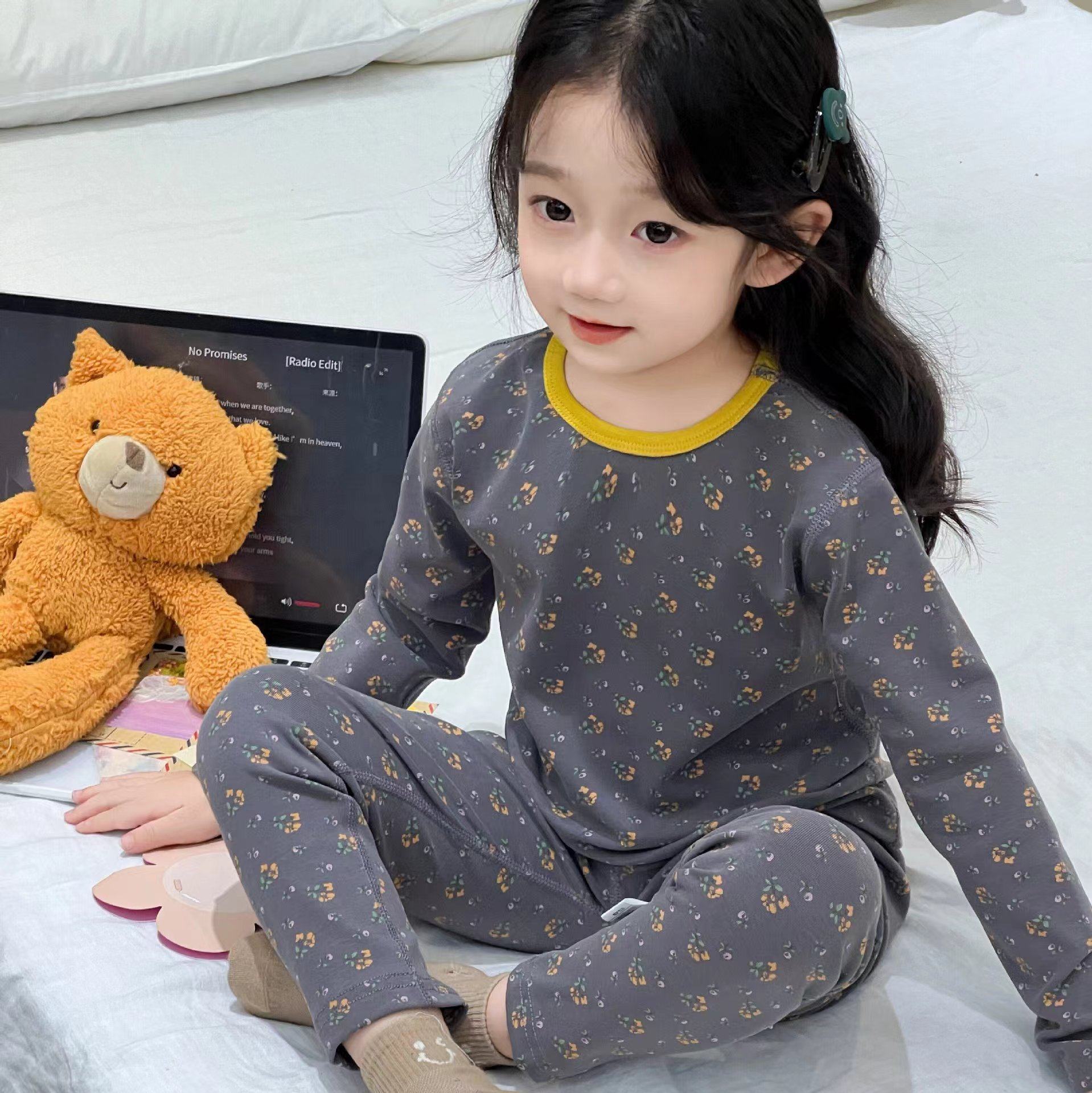 秋冬儿童300g加厚家居服拉架套装舒绒宝宝无骨内衣男女童秋衣秋裤