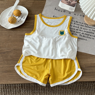 夏季新款儿童运动背心套装莫代尔无袖男童小背心女童两件套睡衣