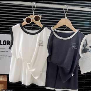 2026夏季新款儿童中大童家居服夏装女宝宝背心套装宽松莫代尔睡衣