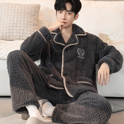 珊瑚绒睡衣男士冬季加绒加厚秋冬款保暖毛绒家居服秋冬季大码套装