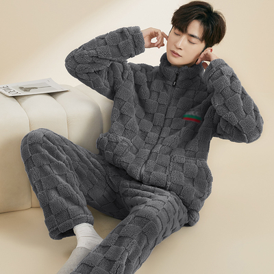 法兰绒家居服加绒加厚新款男