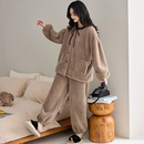 纽扣外穿家居服套装 秋冬季 开衫 睡衣女加绒加厚保暖珊瑚绒长袖 新款