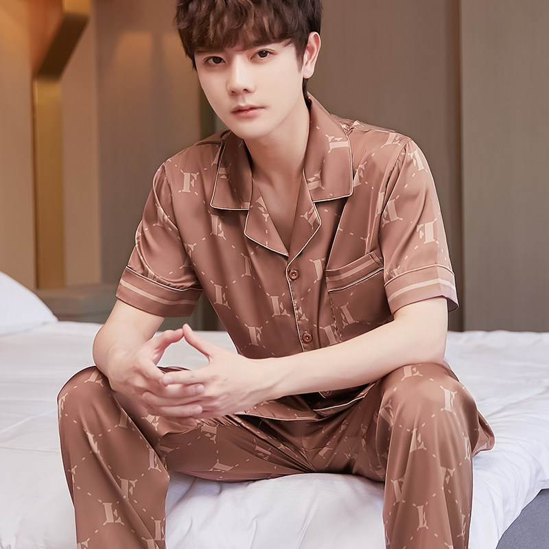 男士睡衣网红爆款2021夏季新款薄款丝绸冰丝短袖夏天家居服套装夏