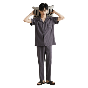 云朵棉睡衣男士睡衣男夏薄短袖家居服套装纹理感透气休闲夏天套装