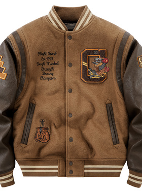 VIP美式复古刺绣羊毛呢棒球服棉衣男2025新款冬季夹棉加厚外套潮