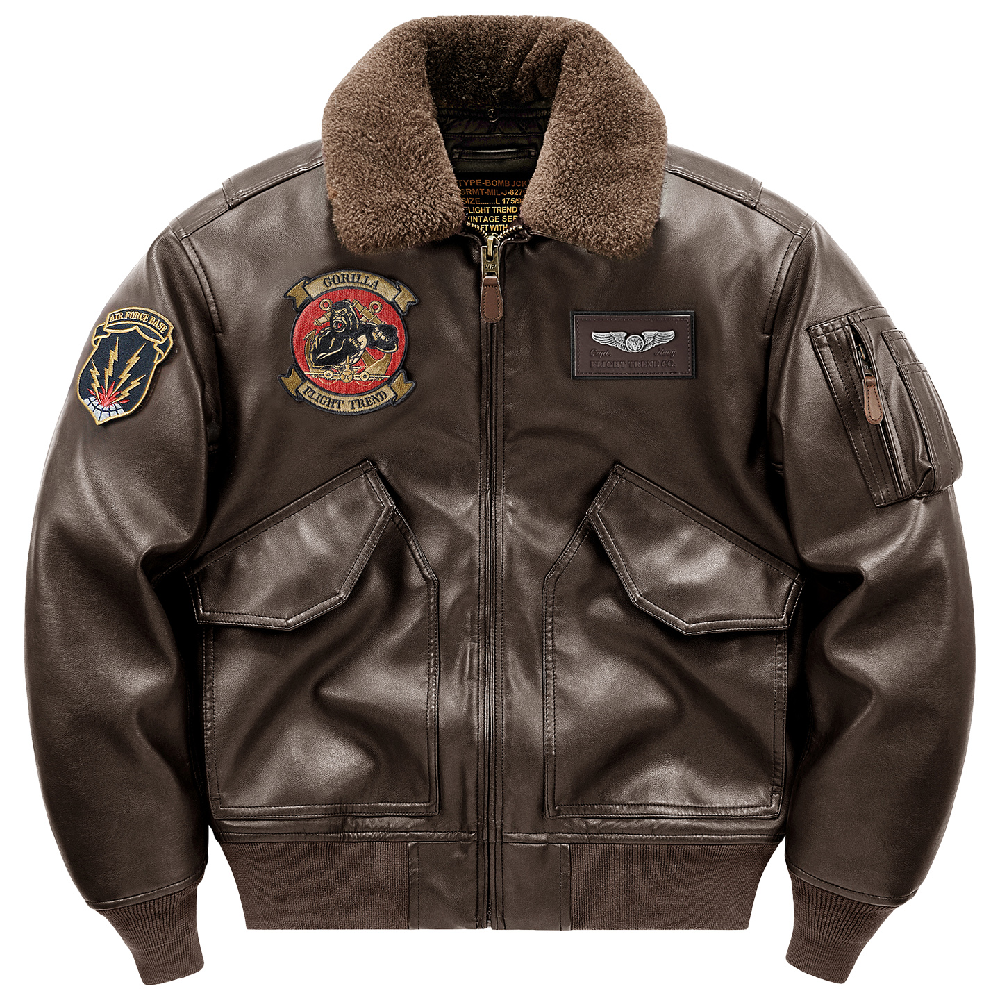 可脱卸毛领刺绣飞行员皮衣棉服