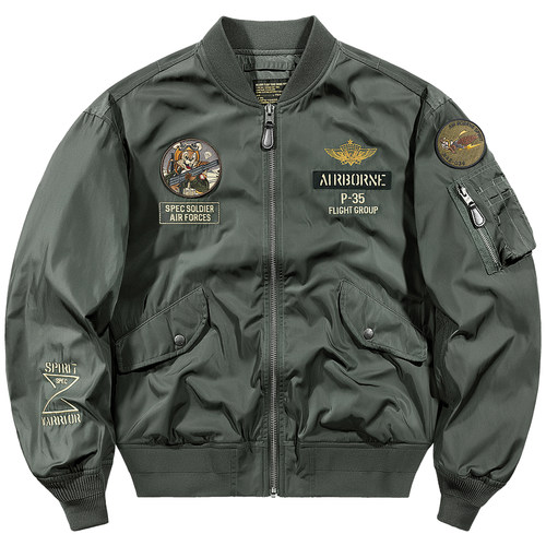 松鼠刺绣美式复古飞行员夹克外套